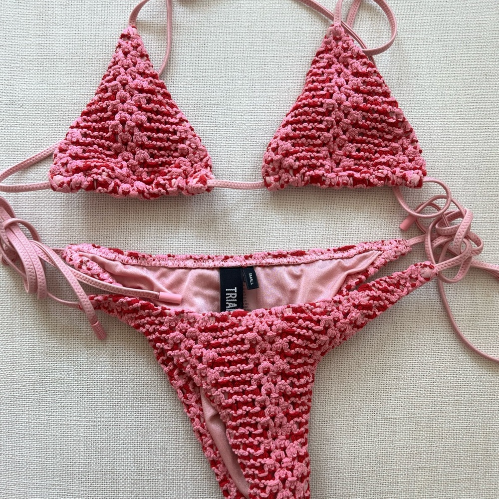 TRIANGL Crochet Bikini In Pink (“VINCA” top & “ALINA” bottom)